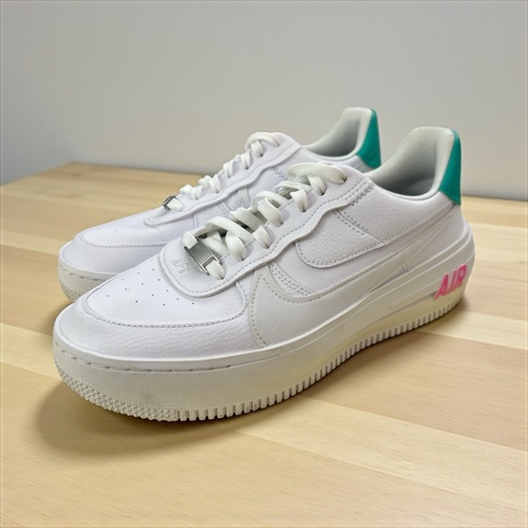 Nike Shoes - Nike White Air Force 1's  Sneakers with Teal and Pink Accents Women's size 9